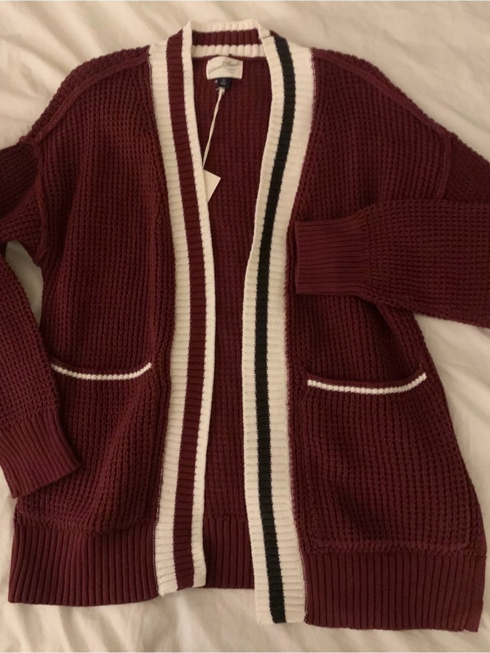 Universal Thread Burgundy Waffle Knit Stripe Cardigan Sweater Size Small
